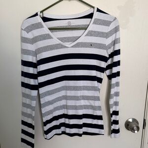 Tommy Hilfiger Women's Long Sleeve Striped Top - Navy, Gray, White